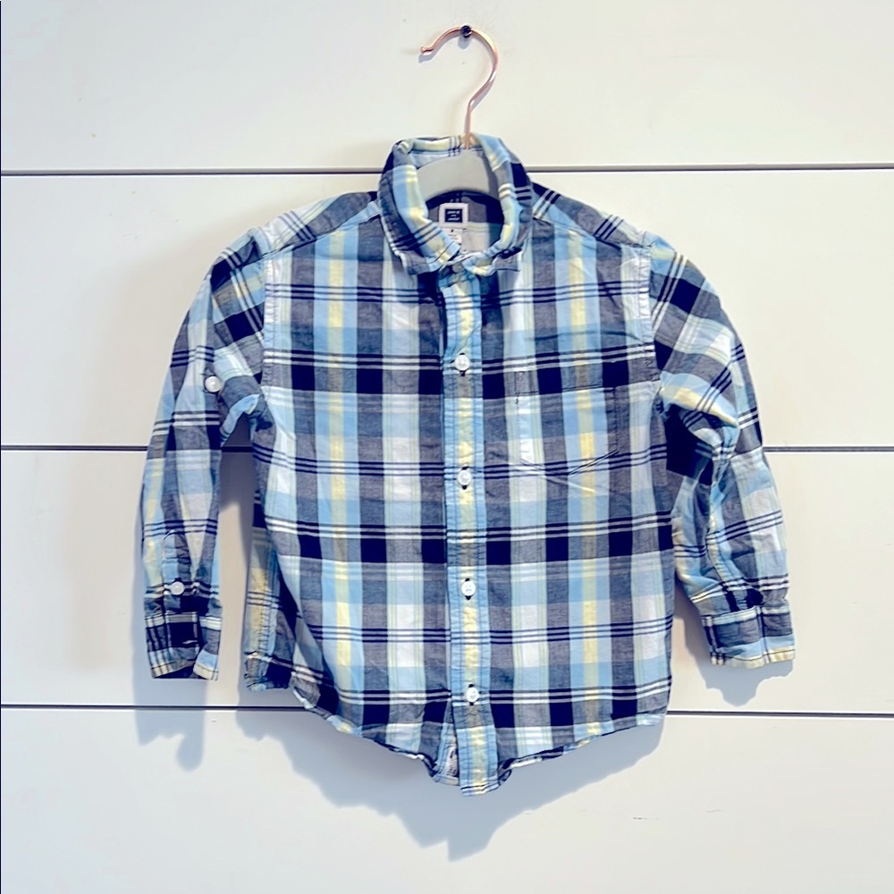Plaid Kids Shirt in Blue and Yellow
